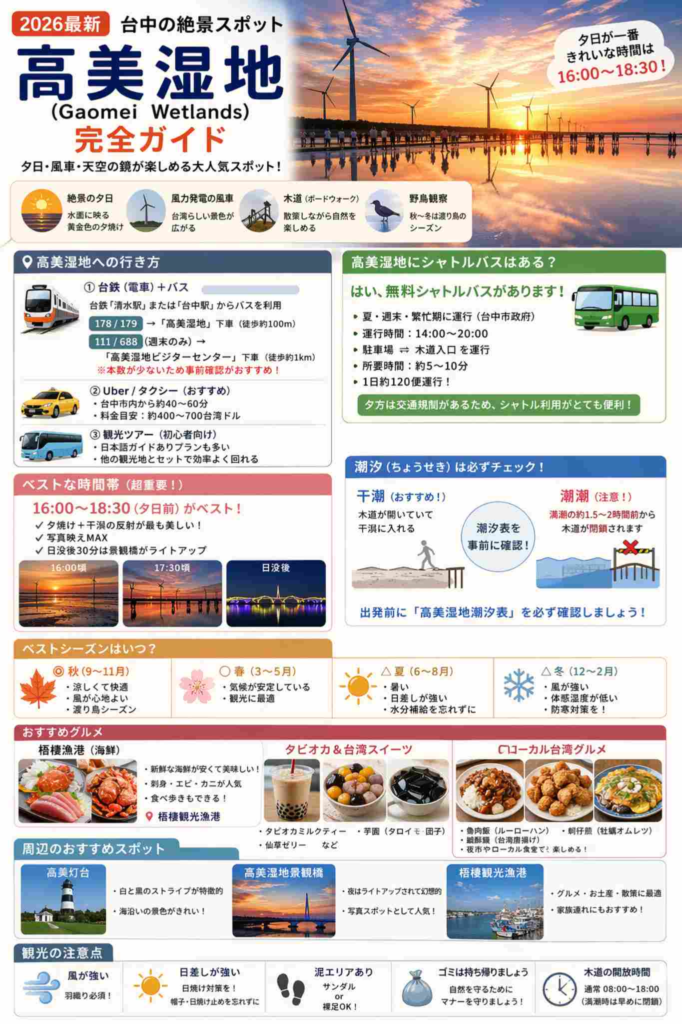 Read more about the article 高美湿地の行き方・夕日・ベストシーズン完全ガイド｜おすすめグルメも紹介【2026kkdayで行ける】