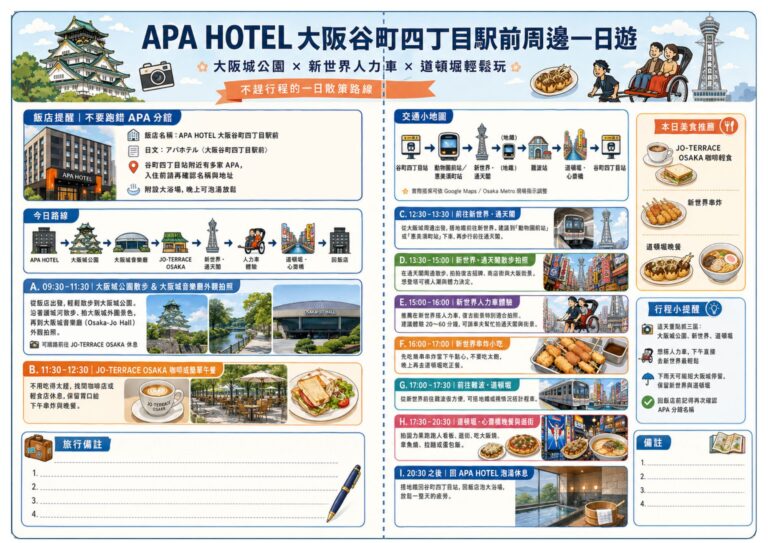 Read more about the article APA HOTEL 大阪谷町四丁目駅前周邊一日遊｜大阪城公園、新世界人力車、道頓堀輕鬆玩