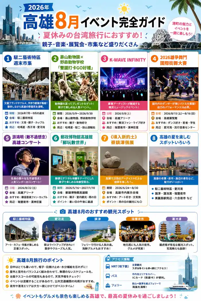 Read more about the article 【2026年】高雄8月イベント完全ガイド｜夏休みの台湾旅行におすすめ！親子スポット・音楽ライブ・展覧会まとめ