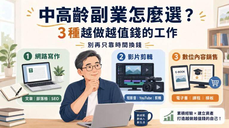 Read more about the article 中高齡副業怎麼選？3種越做越值錢的工作，別再只靠時間換錢