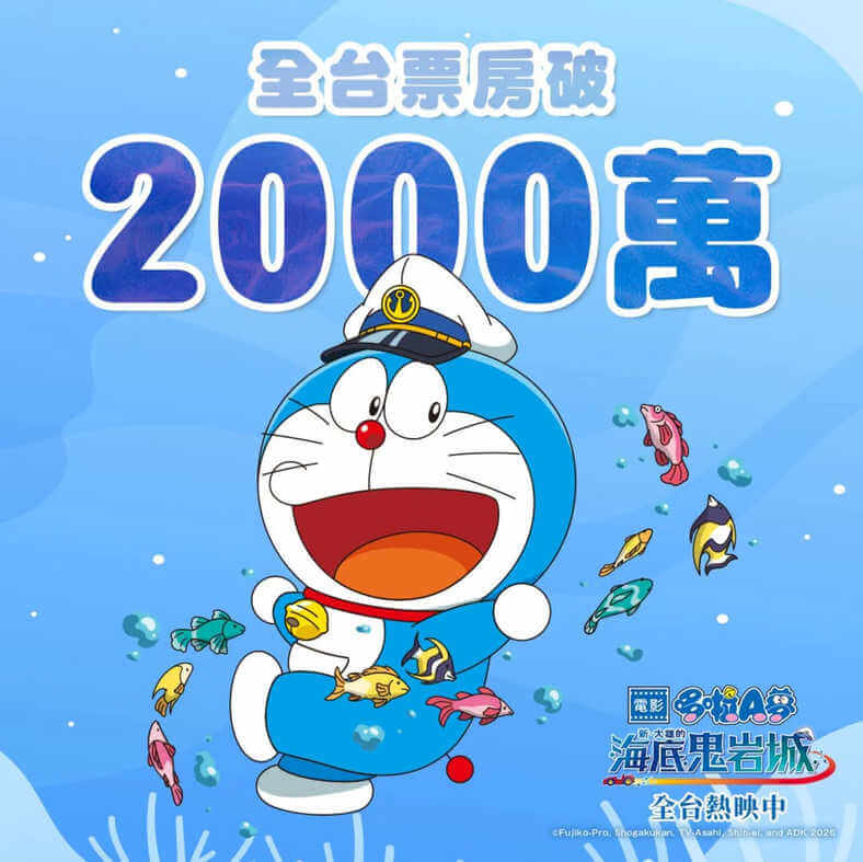 You are currently viewing 《新・大雄的海底鬼岩城》台灣票房破2000萬！第二週購票禮送5款角色雷射卡