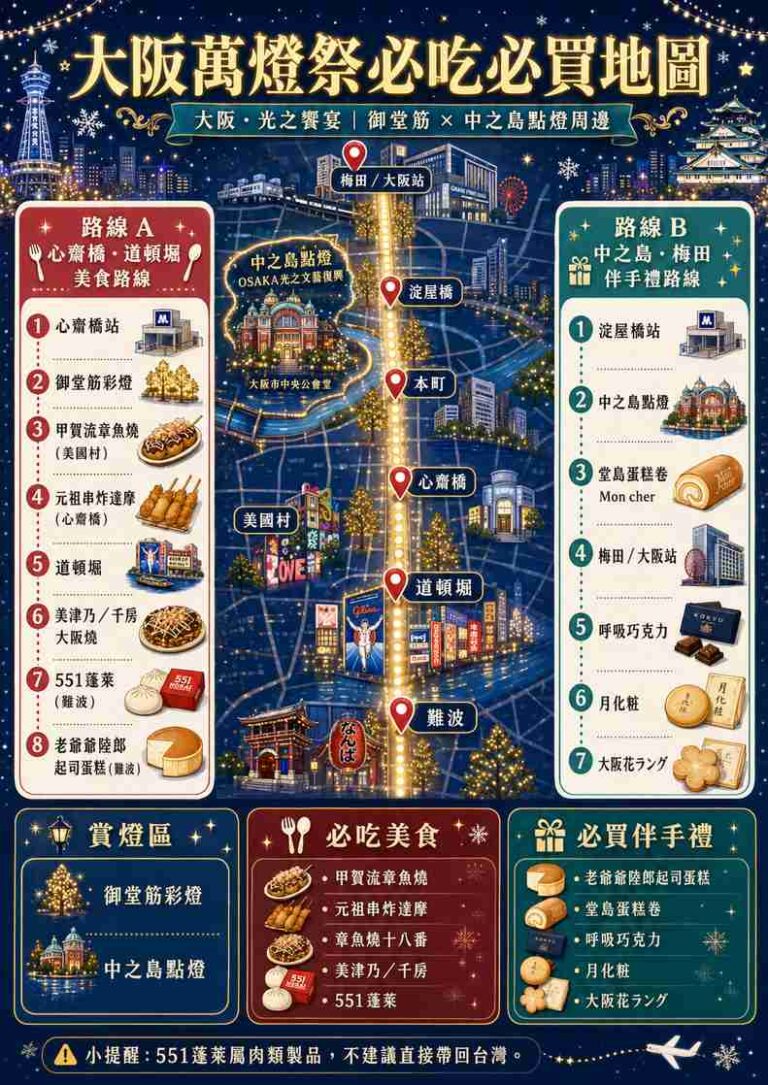 Read more about the article 大阪萬燈祭必買美食地點｜御堂筋、中之島點燈周邊必吃與伴手禮清單