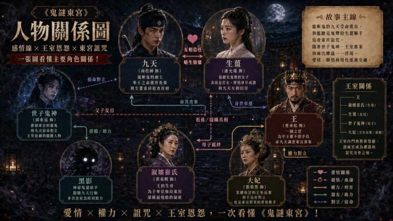 Read more about the article 《鬼謎東宮》人物關係圖解析！九天、生薑身世藏祕密，王室三代「殺兄奪位」釀成東宮詛咒