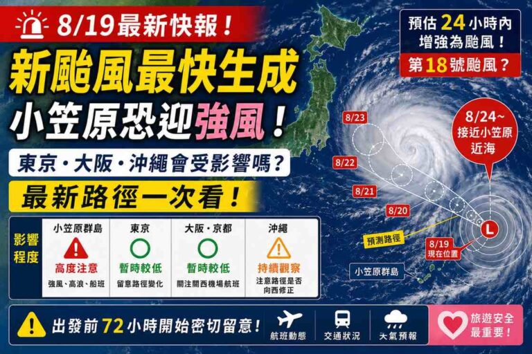 Read more about the article 日本旅遊注意！新颱風最快生成　小笠原恐迎強風，東京、大阪、沖繩會受影響嗎？最新路徑一次看