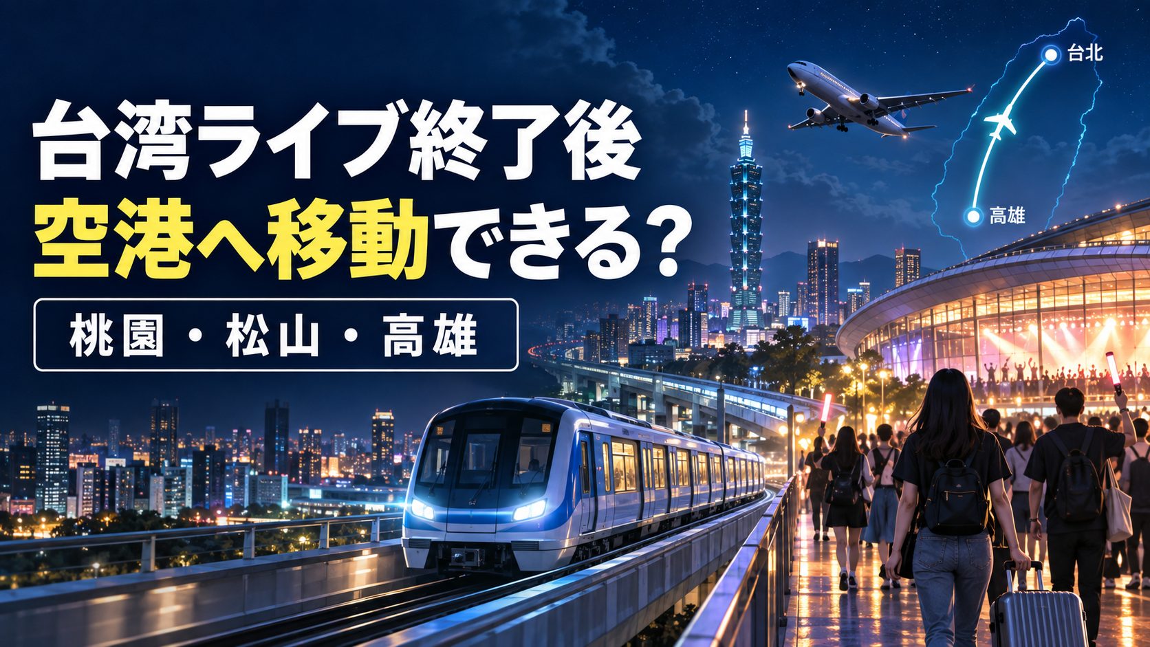 You are currently viewing 台湾ライブ終了後に空港へ移動できる？桃園・松山・高雄空港への終電と深夜交通を解説