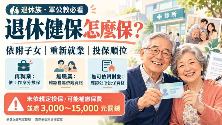 Read more about the article 退休健保怎麼保？軍公教退休、依附子女與健保罰款規定一次看